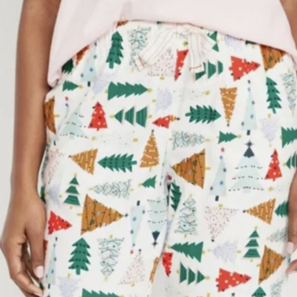 NWT OLD NAVY womens mid-rise flannel pants. O Christmas Tree print. Size XXL. - Picture 3 of 9